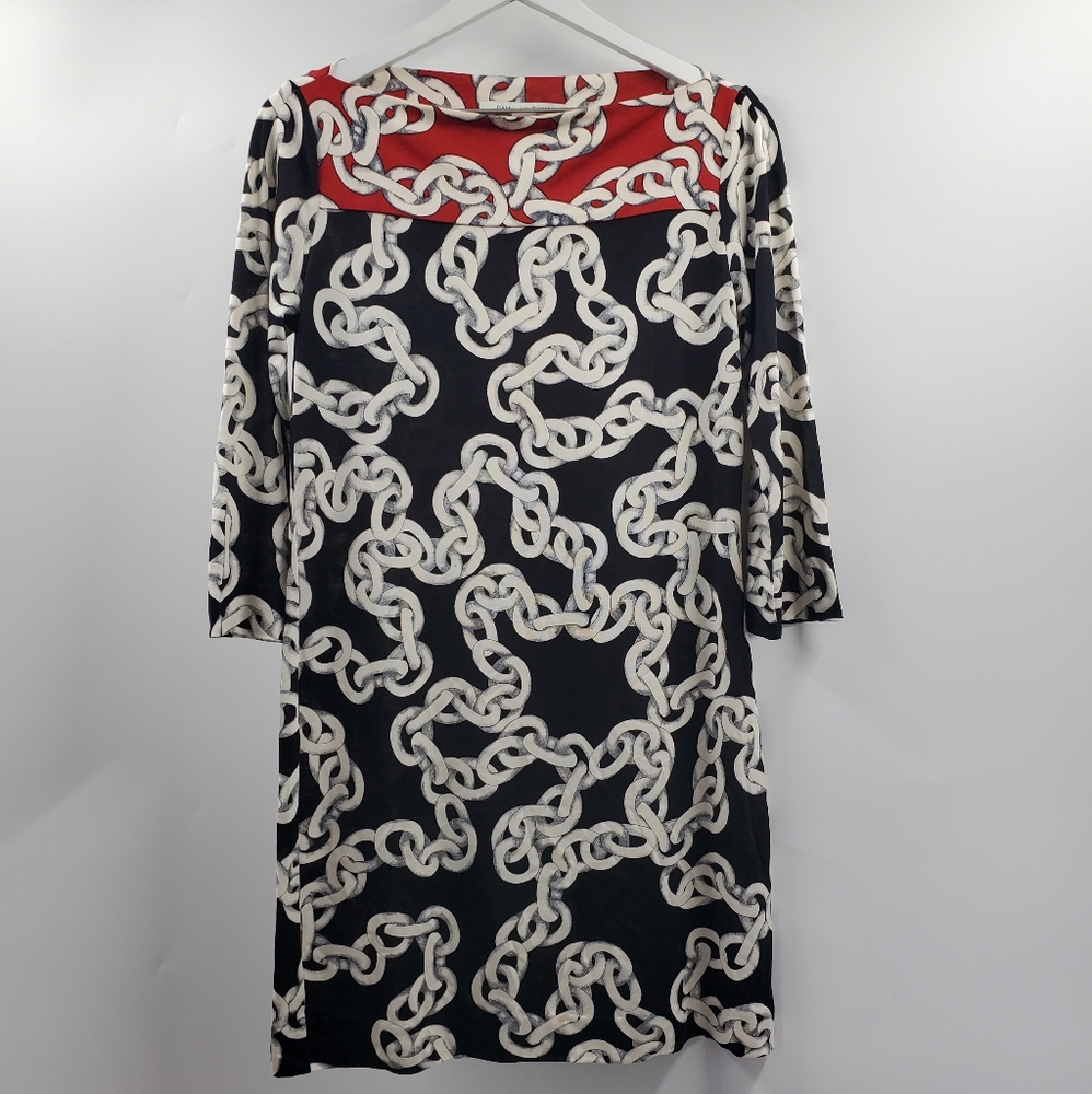Diane Von Furstenberg RURI Chain Print Dress Silk Quarter Sleeves Cocktail Dress - Picture 2 of 10
